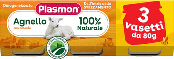 Plasmon Omogeneizzato Carne Agnello e cereale 80g 24 Vasetti Con Carne Italiana, 100% naturale, senza amidi e sale aggiunti